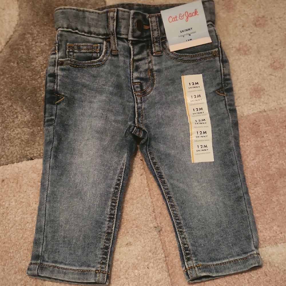 NWT Toddler 12 Month Cat & Jack Adjustable Skinny Blue Kids Jeans Super Stretch